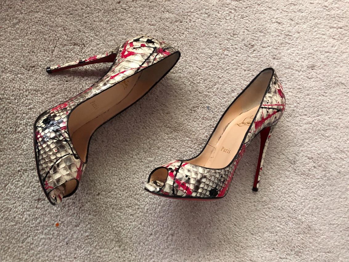 Christian Louboutin Paint Splatter Python Peep-Toe Pumps