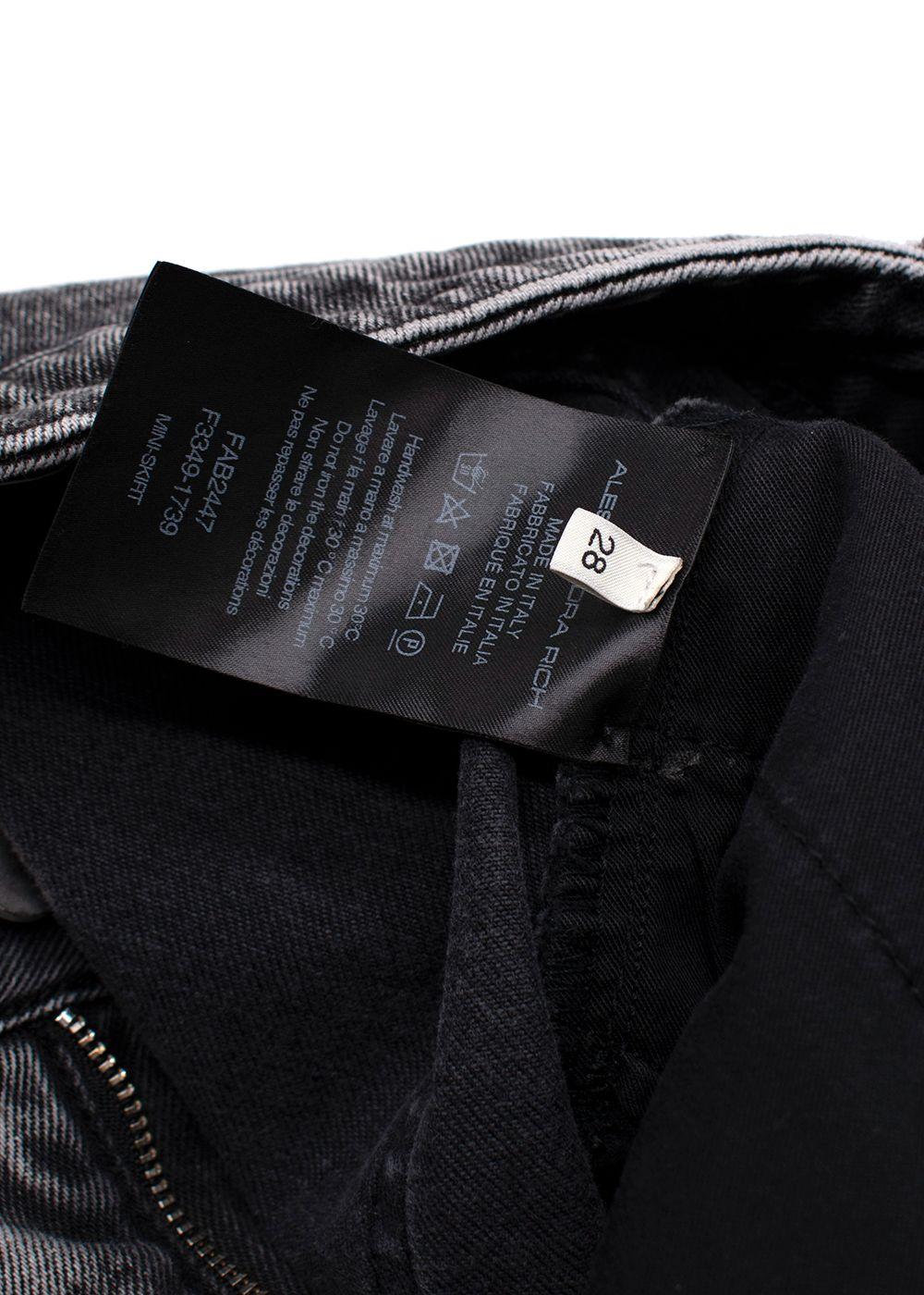 Alessandra Rich Washed Black Denim Mini Skirt