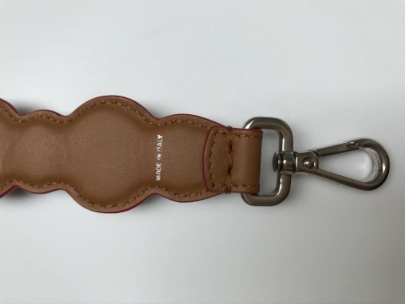 Fendi tan and red scalloped leather mini strap