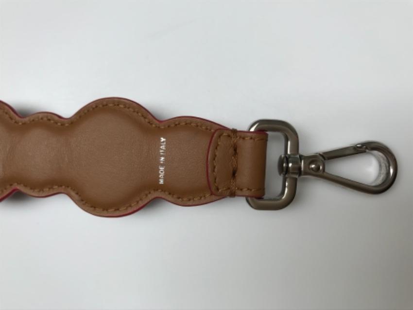 Fendi tan and red scalloped leather mini strap