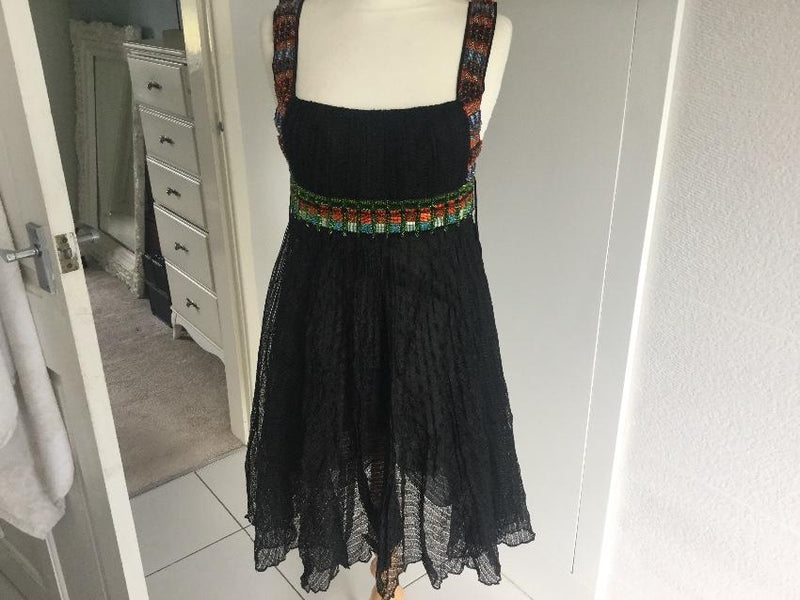 black crochet pleated beaded dress, UK 8-10