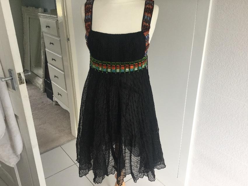black crochet pleated beaded dress, UK 8-10