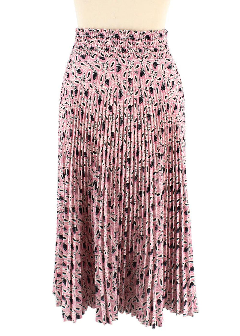 Prada Pink Floral Pleated Midi Skirt