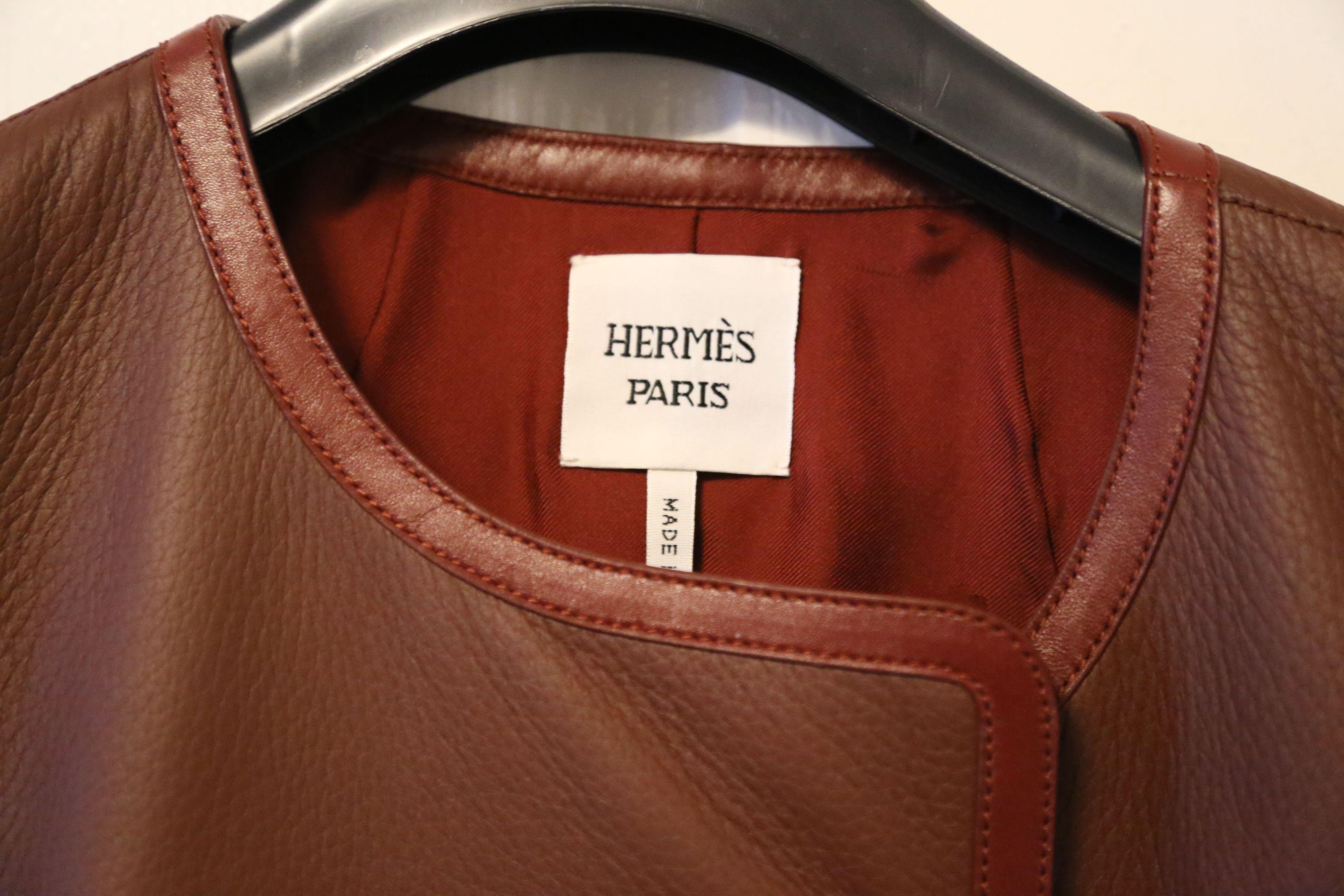 Hermes Soft Maroon Leather Long Gilet