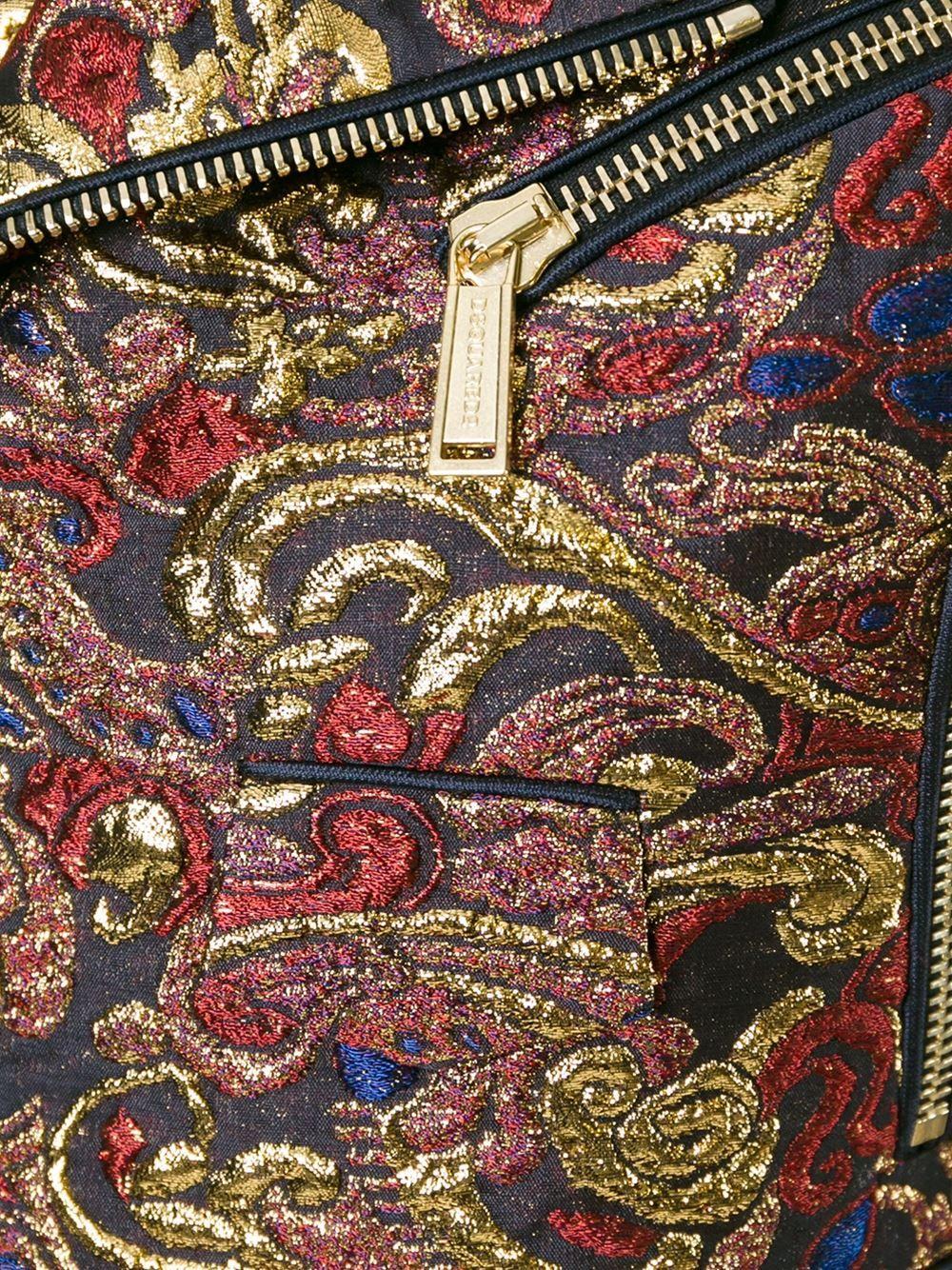 DSquared2 Metallic Gold Brocade Biker Jacket