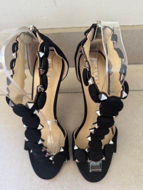 Alaia Black Suede T-Strap Bombe Sandals