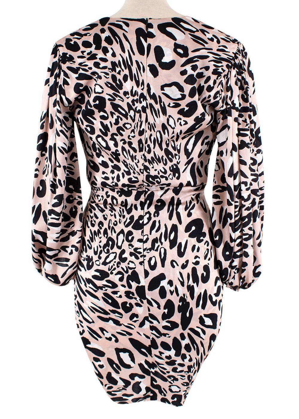 pink leopard print silk draped mini dress