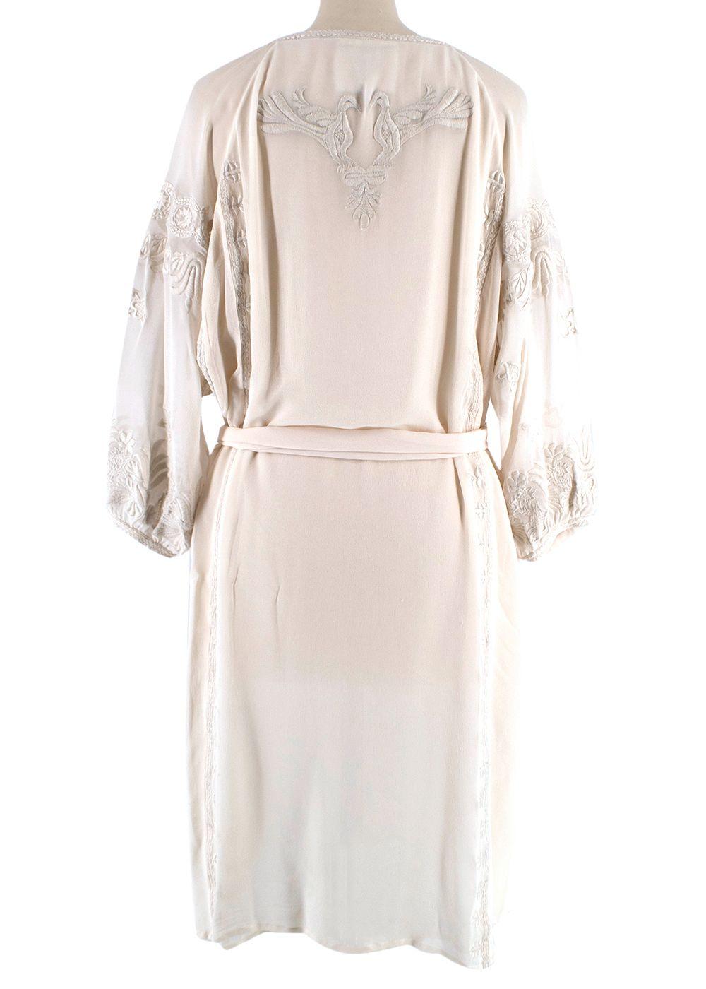 Figue Cream Silk Embroidered Belted Dress