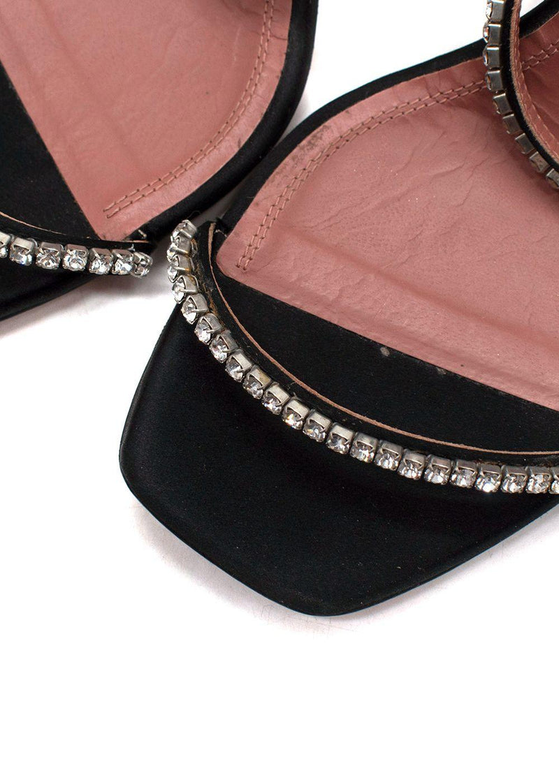 Amina Muaddi Black Gilda Crystal-Embellished Heeled Sandal