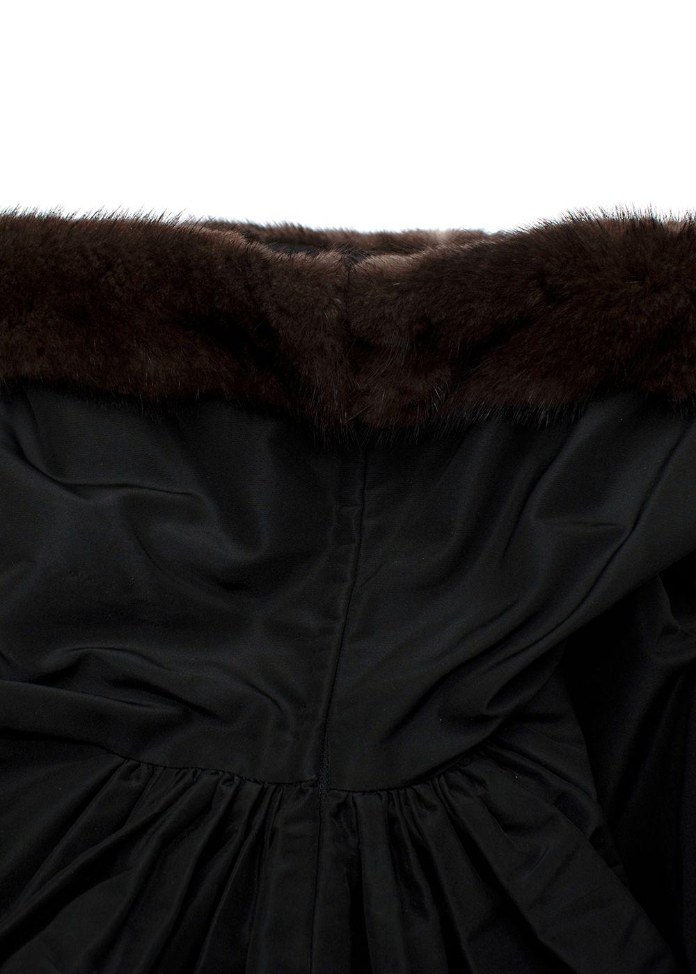 Oscar de la Renta Black Nylon Strapless Gown with Mink Trim