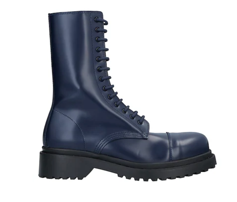 blue leather long combat boots
