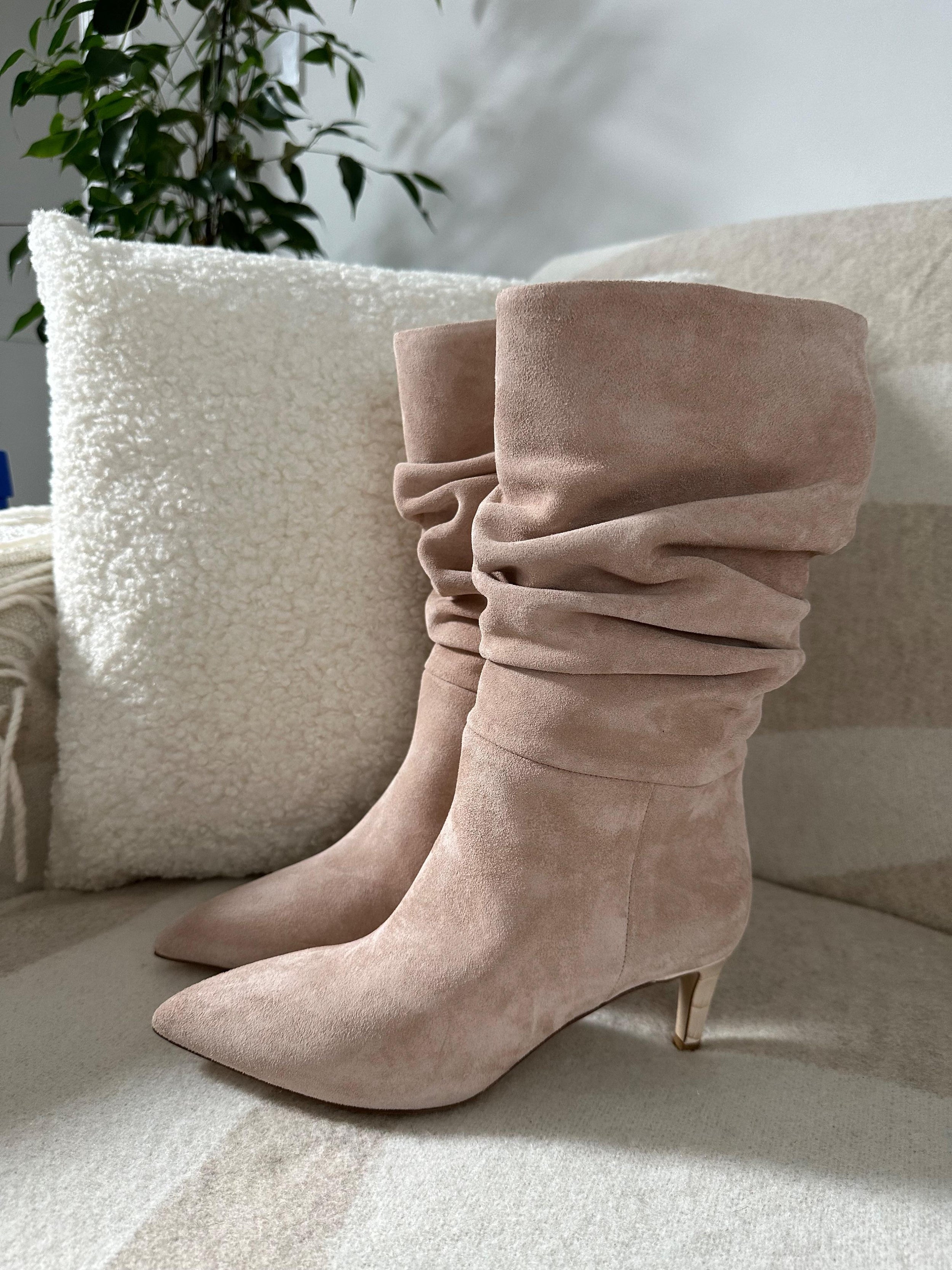Slouchy Beige Suede Boots