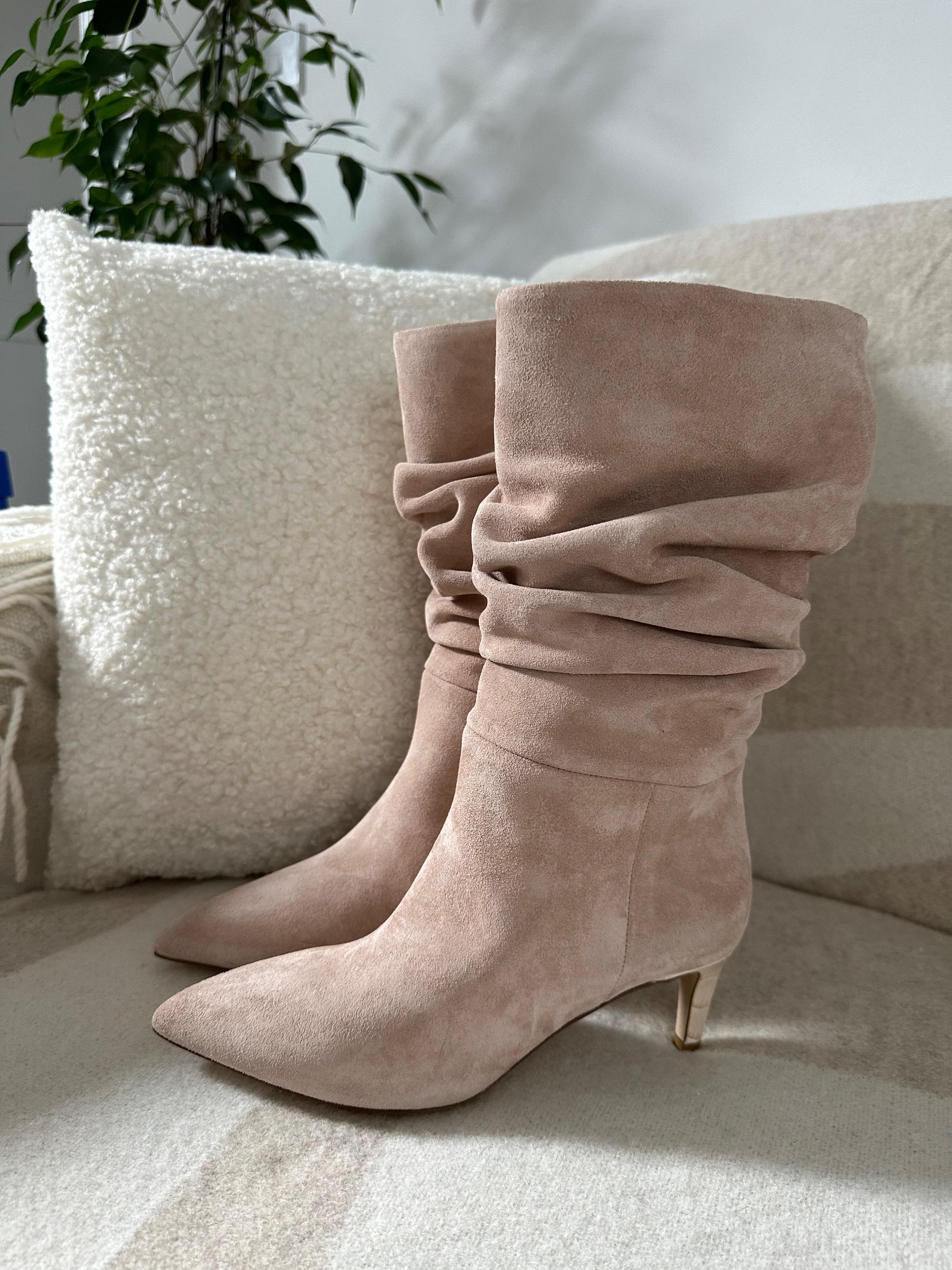 Slouchy Beige Suede Boots