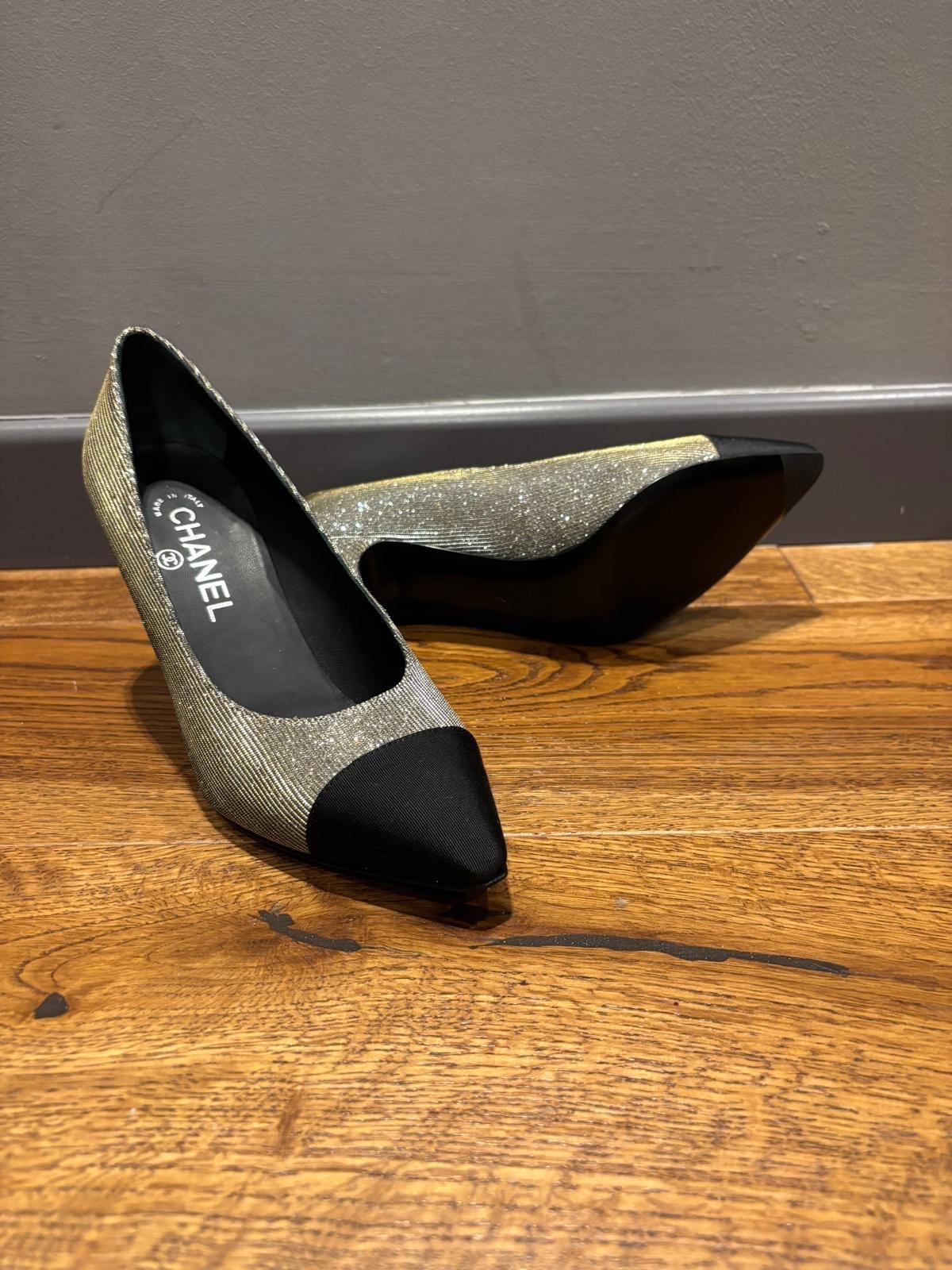 Chanel Silver Glitter Pumps