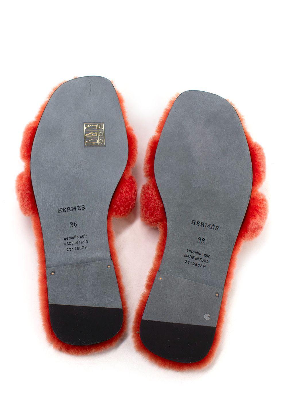 Hermes Orange Fluffy Oran Sandals