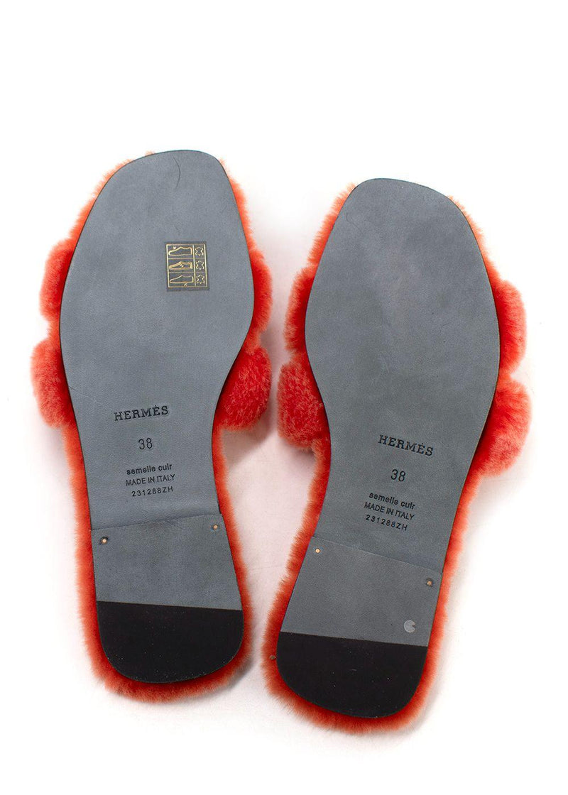 Hermes Orange Fluffy Oran Sandals