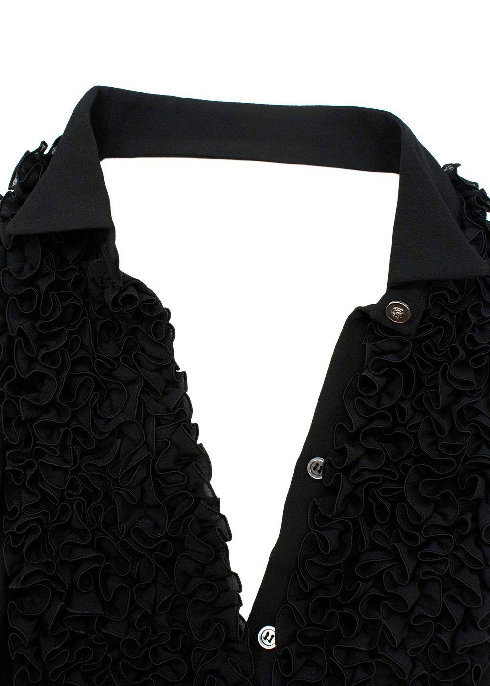Black Ruffled Bib Silk Halterneck Dress