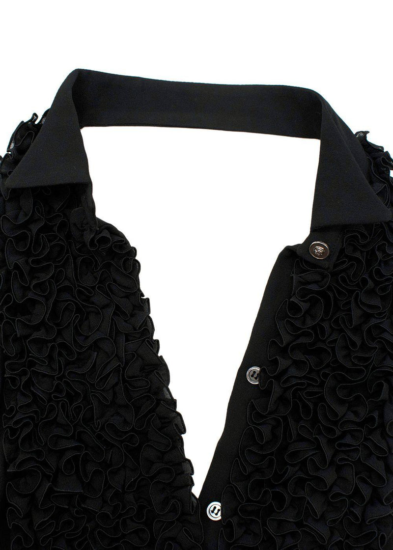 Black Ruffled Bib Silk Halterneck Dress