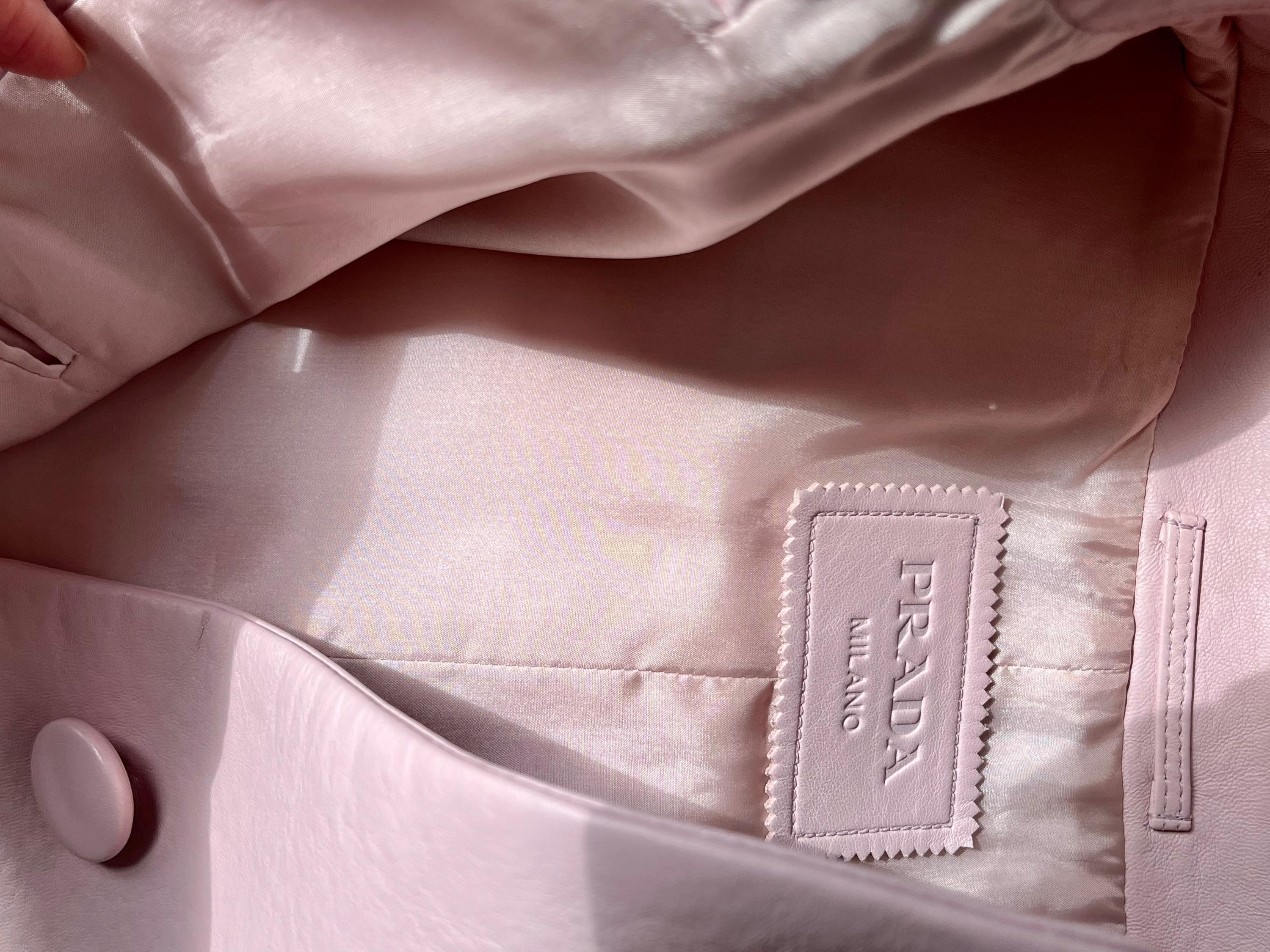 Pale pink cropped leather jacket