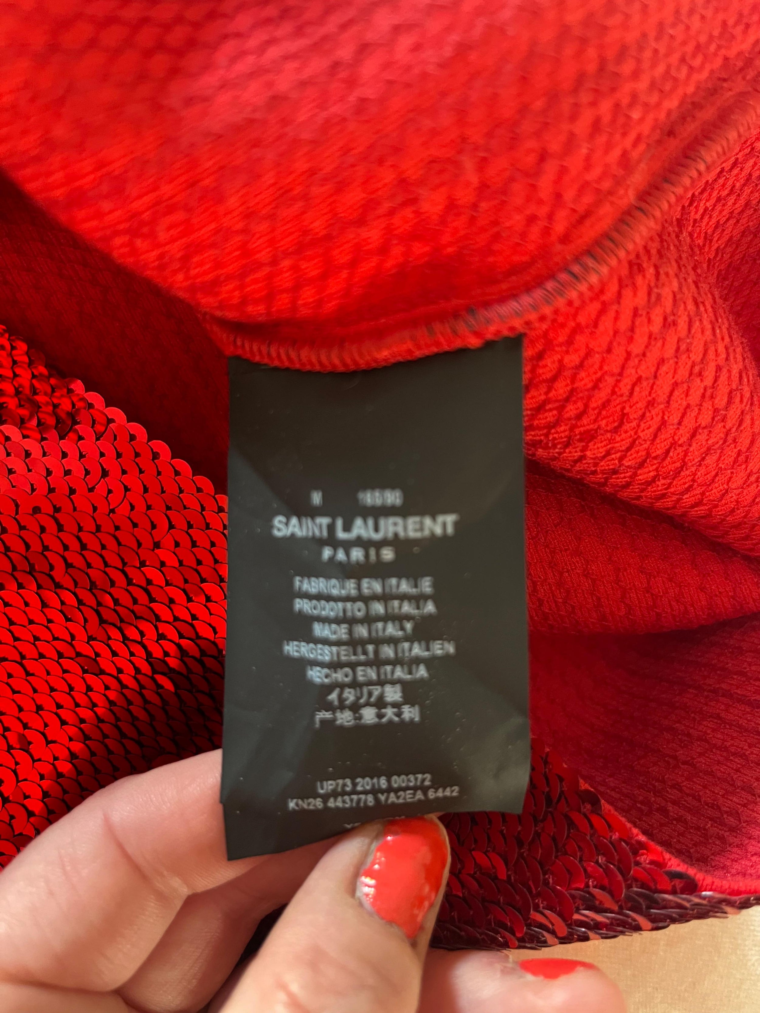 Saint Laurent Red Sequin One Shoulder Mini Dress