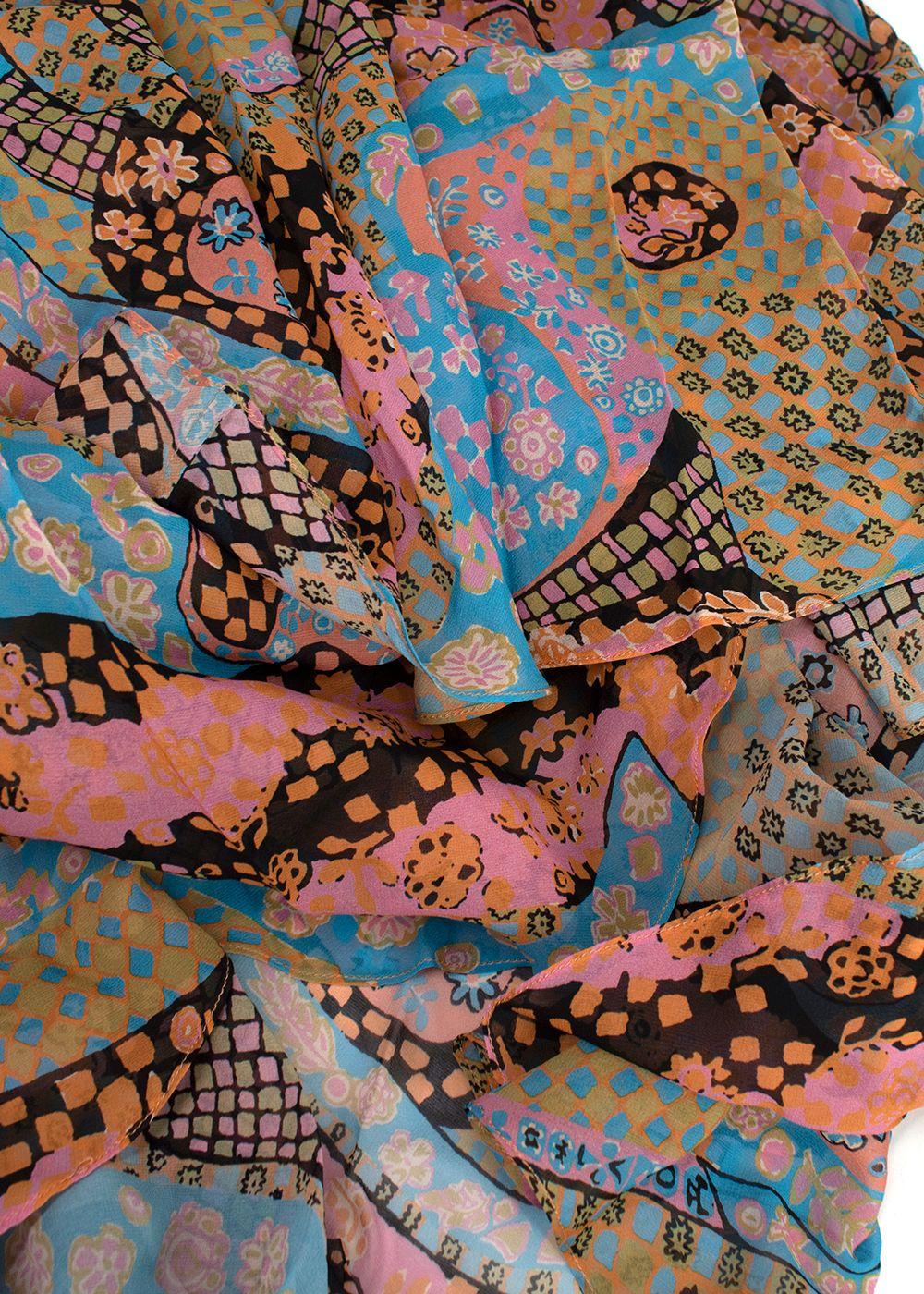 Dior Multicolour Patterned Pleated Silk Maxi Dress