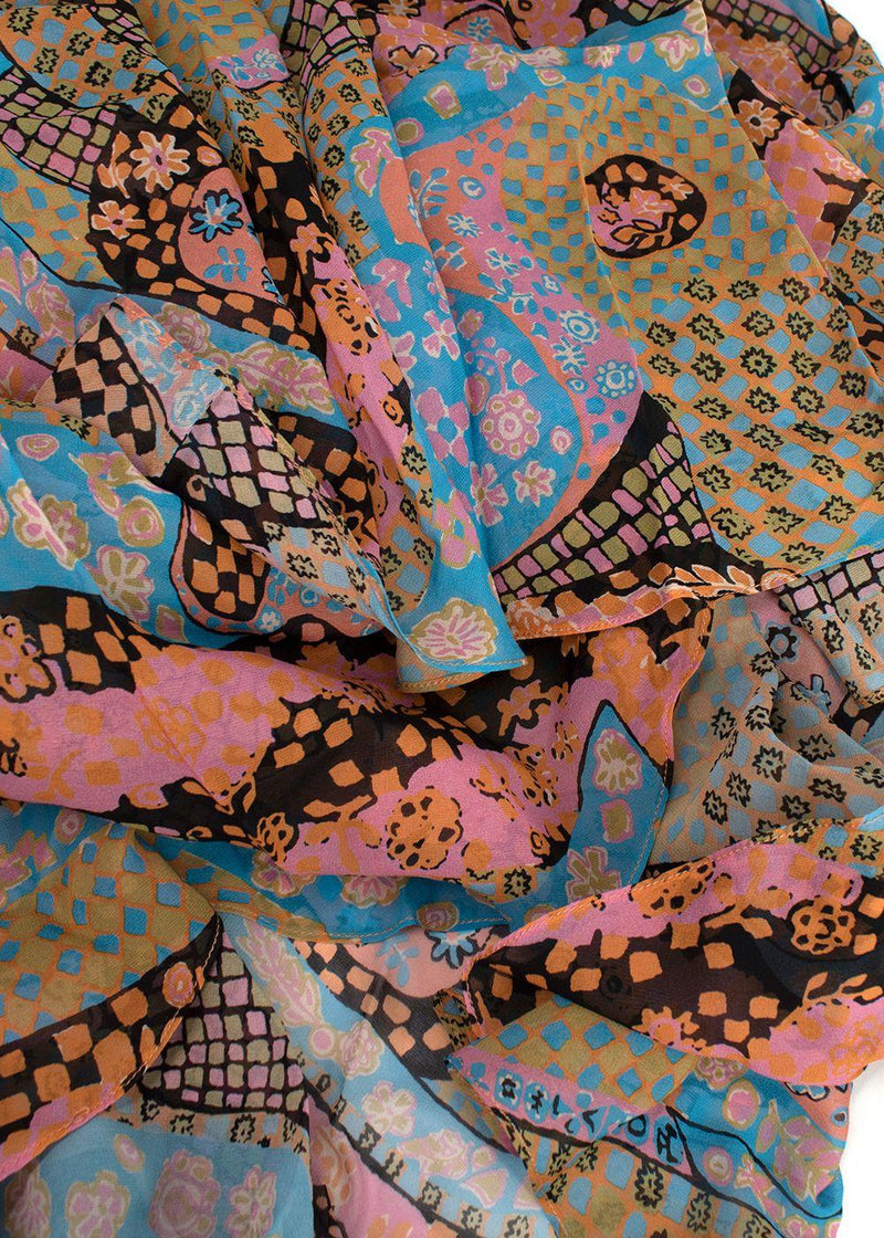 Dior Multicolour Patterned Pleated Silk Maxi Dress