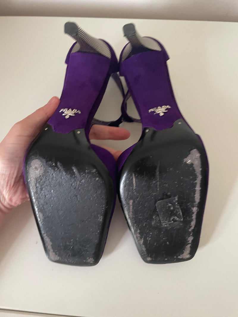 Prada Purple Suede Triangle Heels