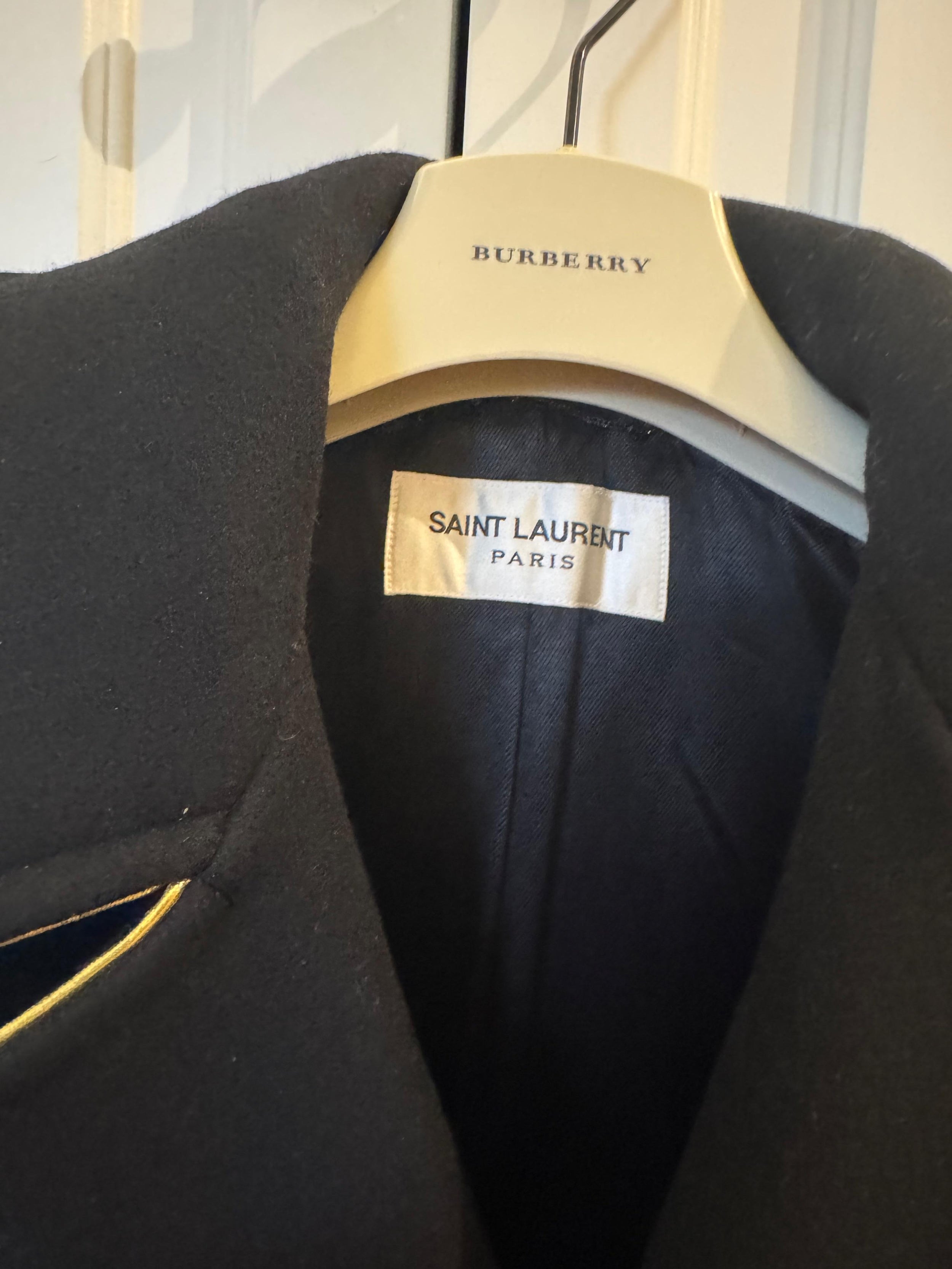 Saint Laurent Gold Trim Black Wool Coat