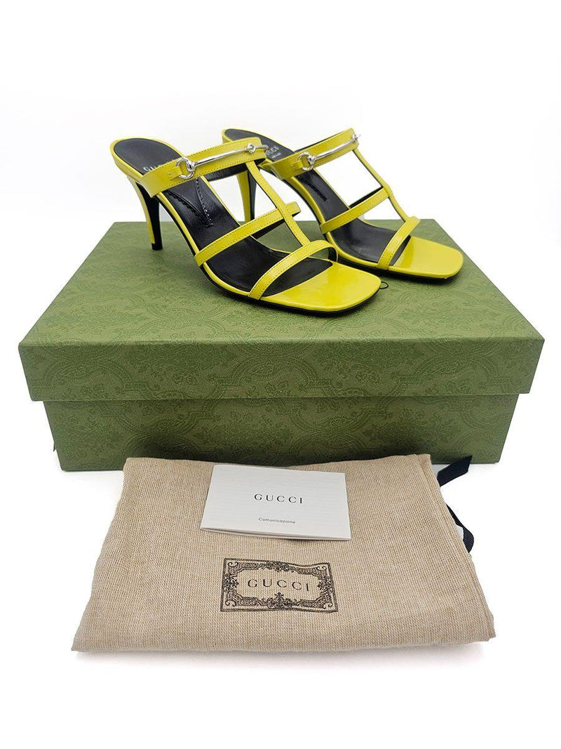Gucci Yellow Leather Heeled Mules