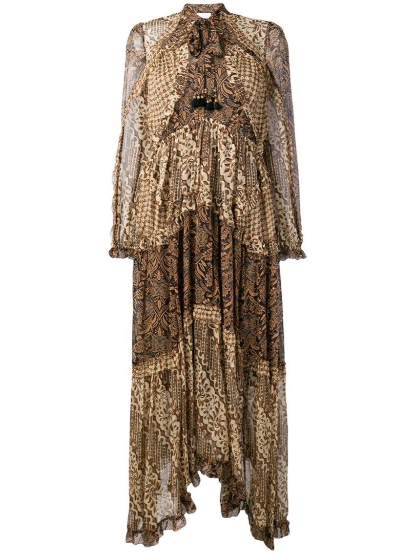 Zimmermann brown printed silk-georgette midi dress