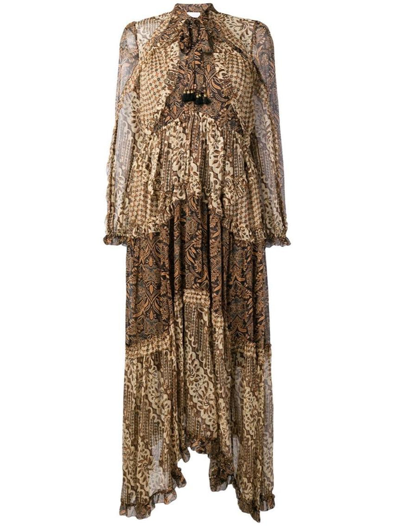 Zimmermann brown printed silk-georgette midi dress