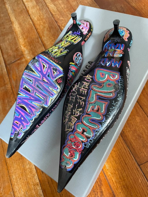 Balenciaga Graffiti Knife Leather Mules