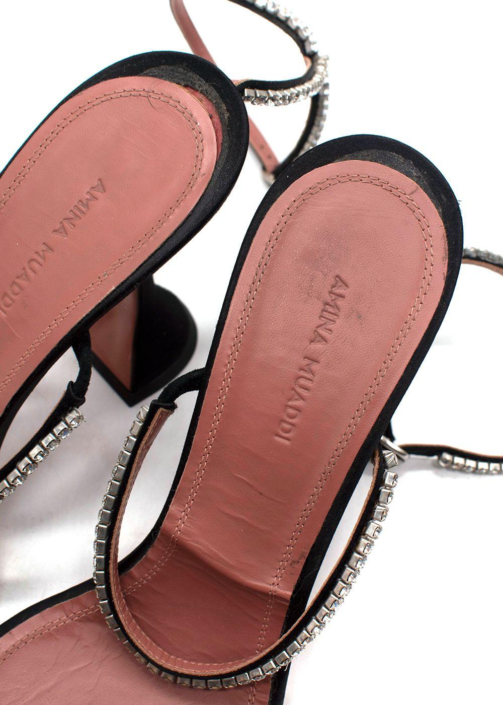 Amina Muaddi Black Gilda Crystal-Embellished Heeled Sandal
