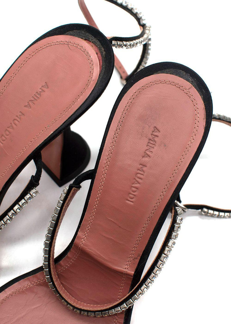 Amina Muaddi Black Gilda Crystal-Embellished Heeled Sandal