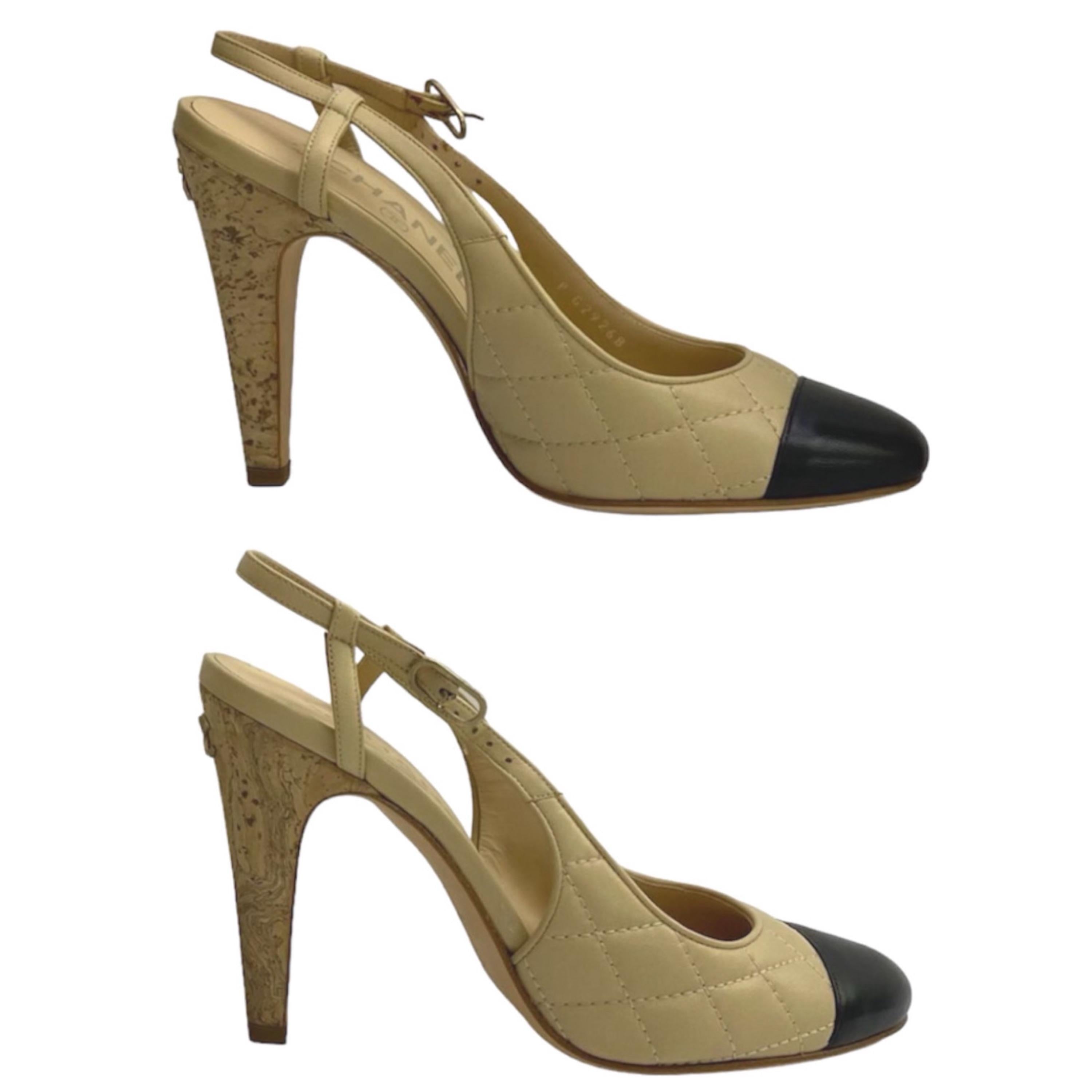 Chanel Beige Lambskin Cork Slingback Heels