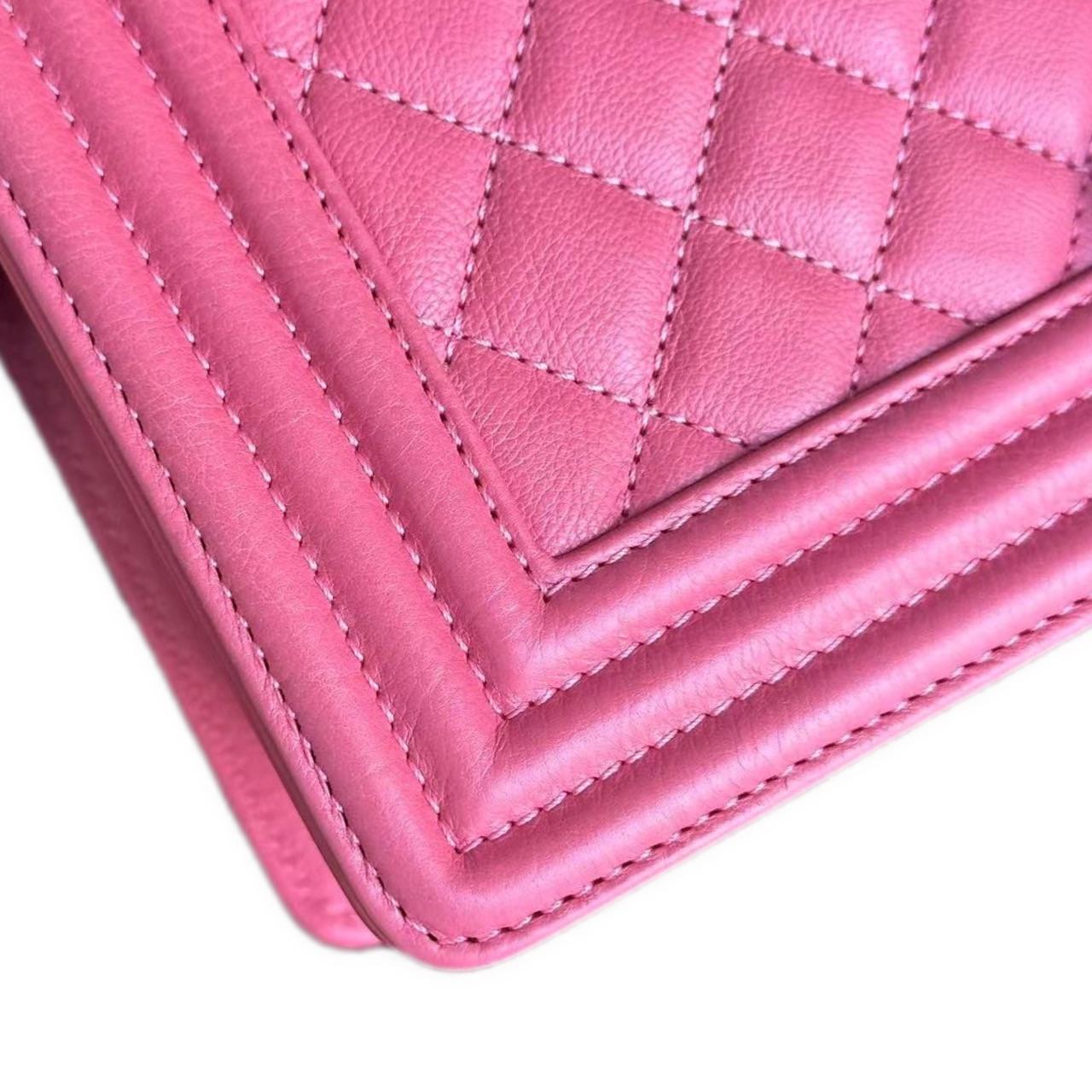 Pink Grained Leather Medium Boy Bag