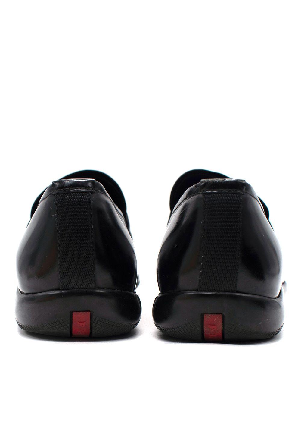 Prada Sport Black Leather Slip On Loafers