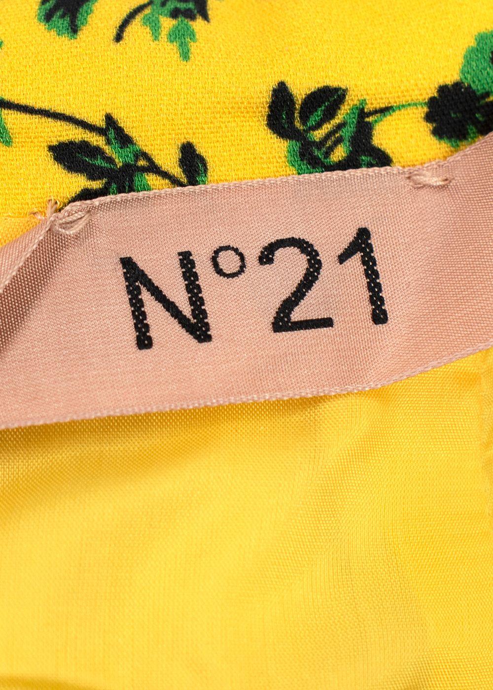 No.21 Yellow Floral Print Midi Skirt with Contrast Stripe Detail