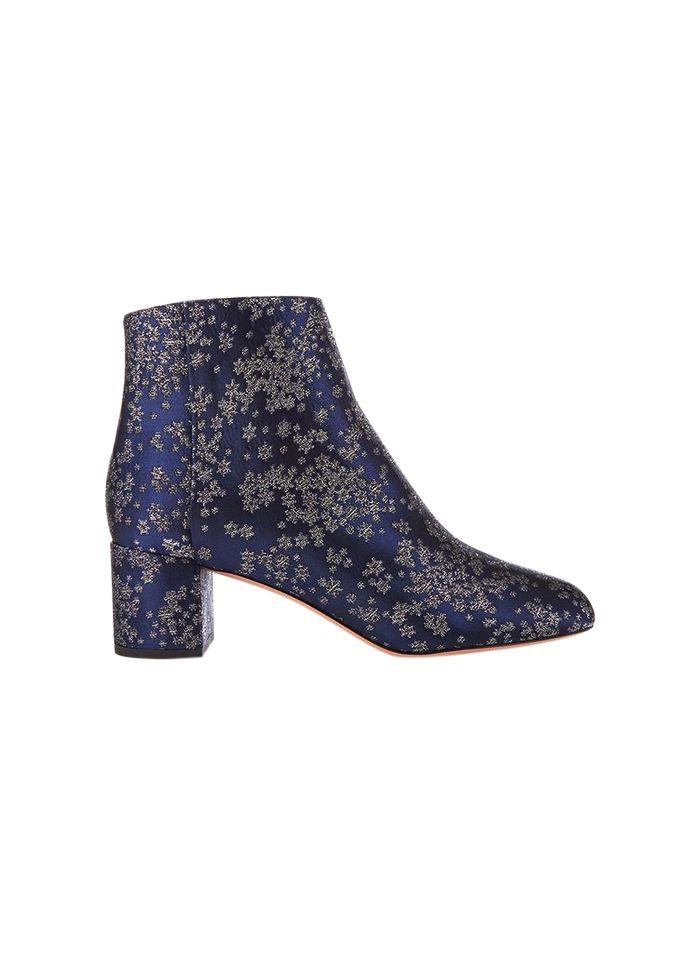 Navy Satin Jacquard Ankle Boots