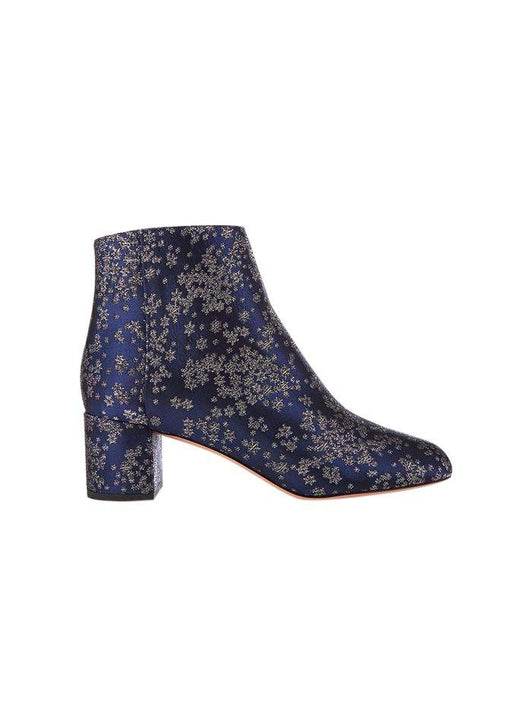 Navy Satin Jacquard Ankle Boots