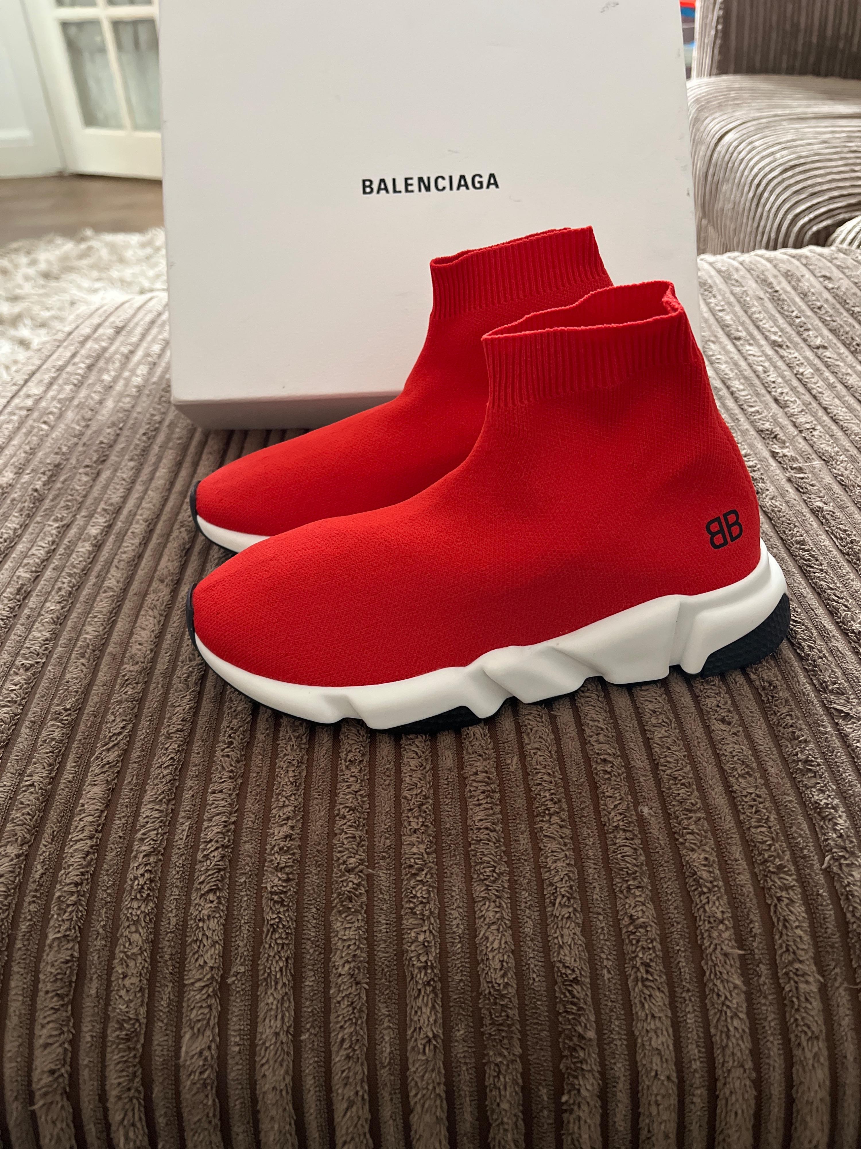 Red stretch-knit Speed sock trainers