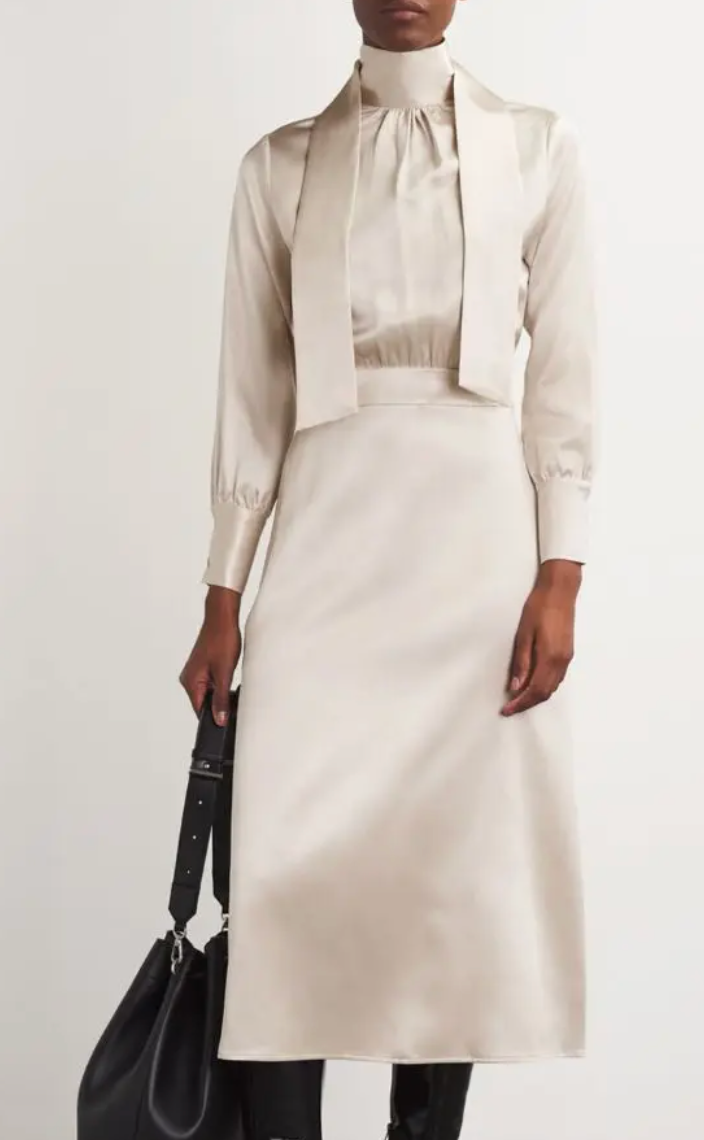 Colombo Beige Silk Midi Dress