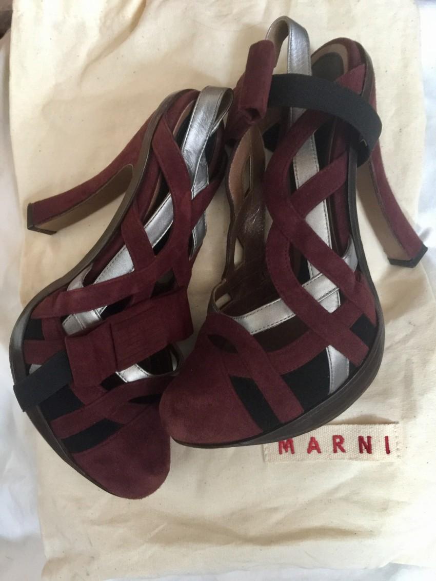 Marni Burgundy Suede Woven Sandals