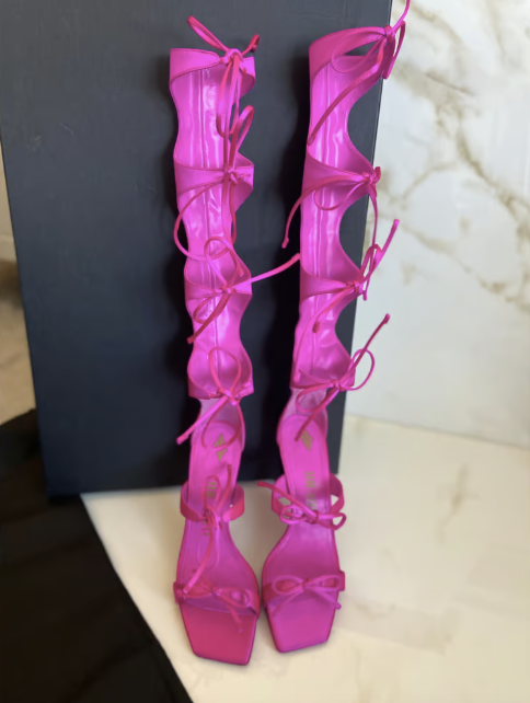 The Attico Pink Satin Aria Gladiator Sandal