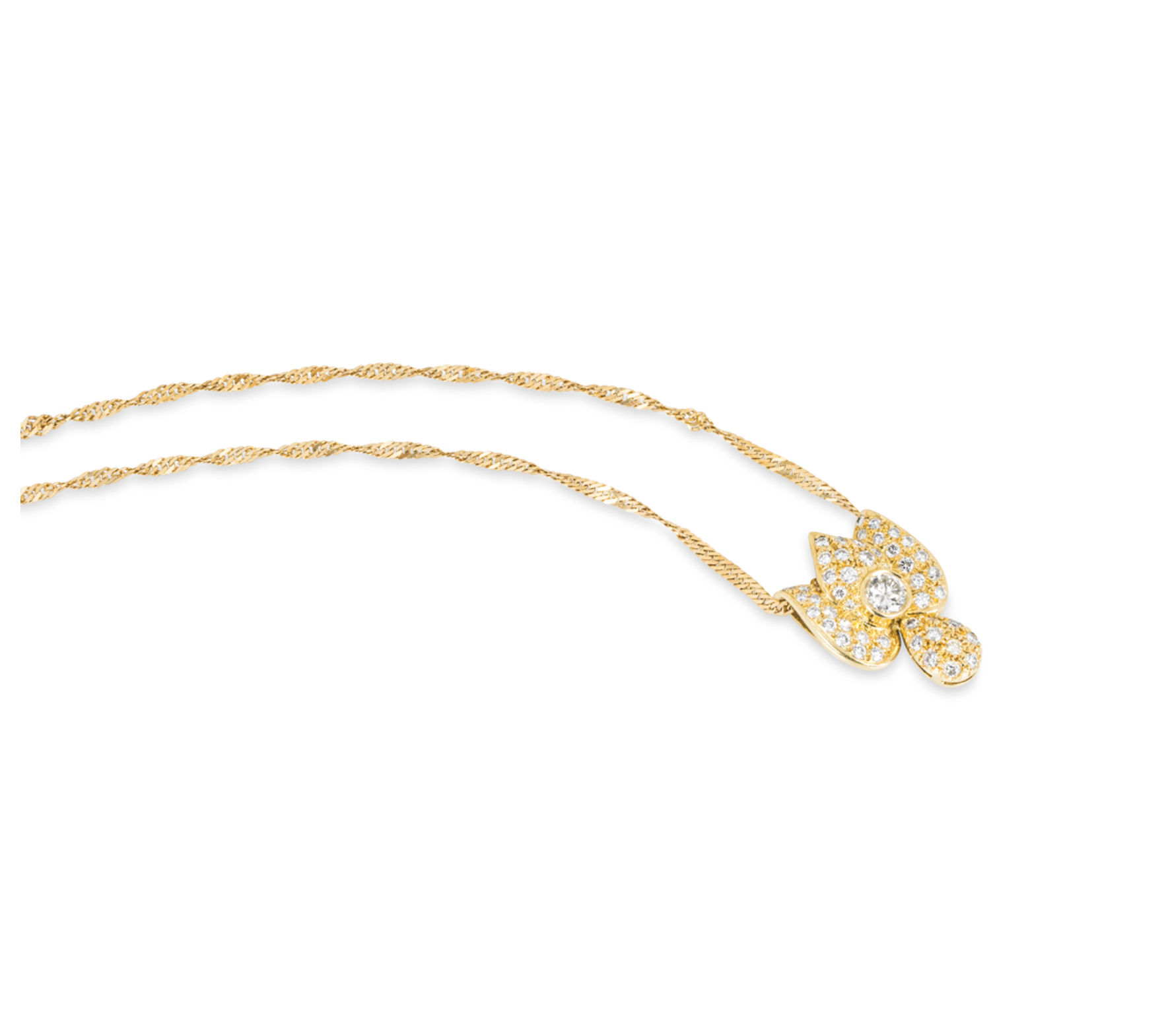 18ct yellow gold & white diamond floral pendant necklace