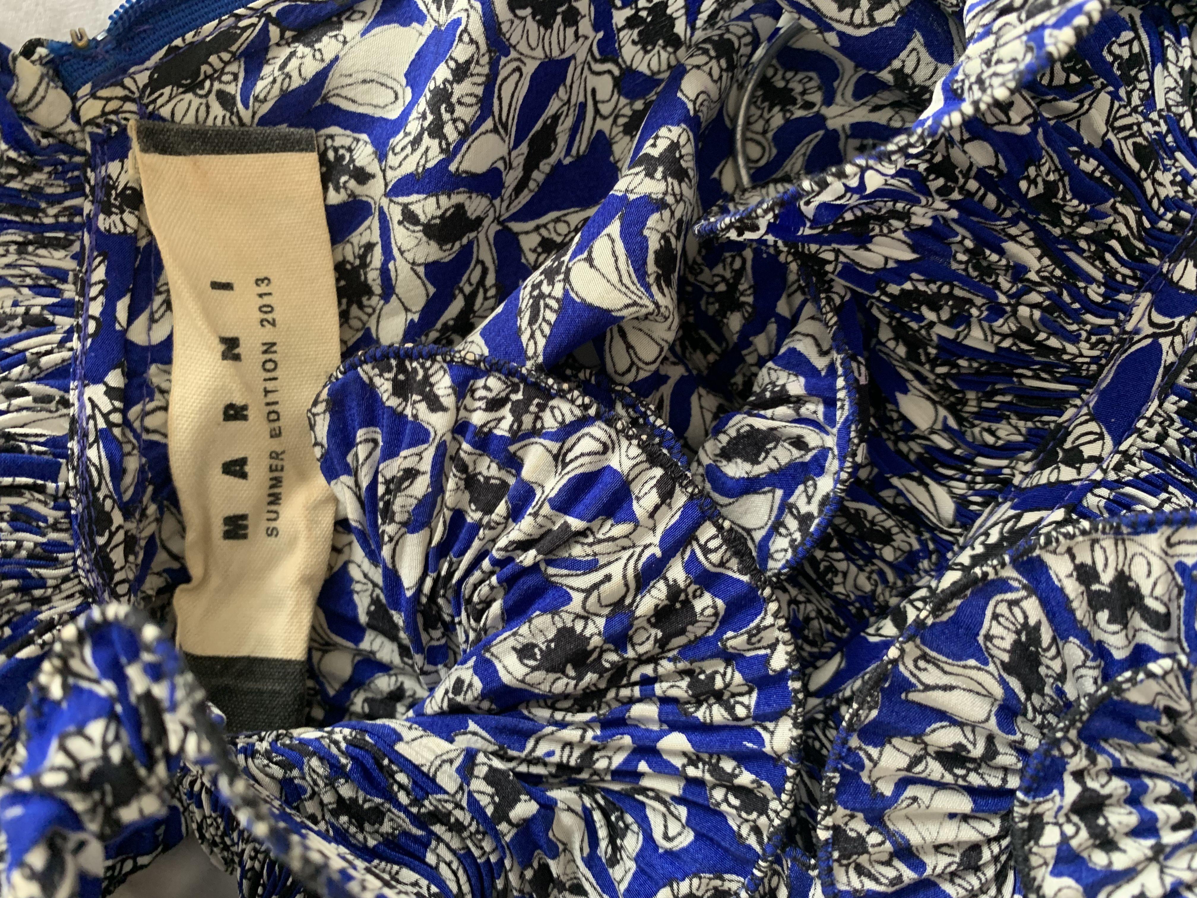 Marni Blue & White Print Ruffled Dress