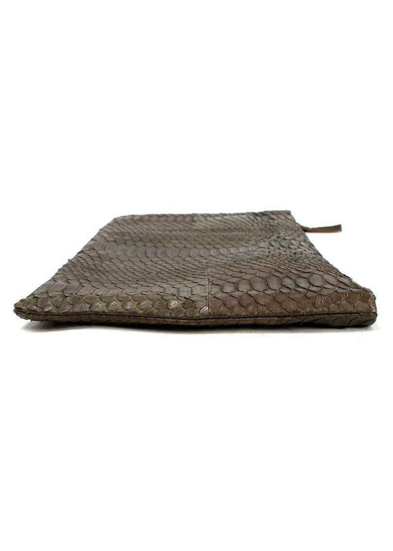 Johnny Ramli Khaki Snakeskin Clutch