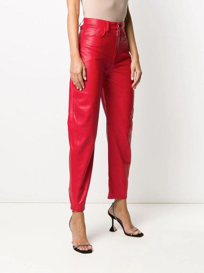 Red High Waisted Leather Pants