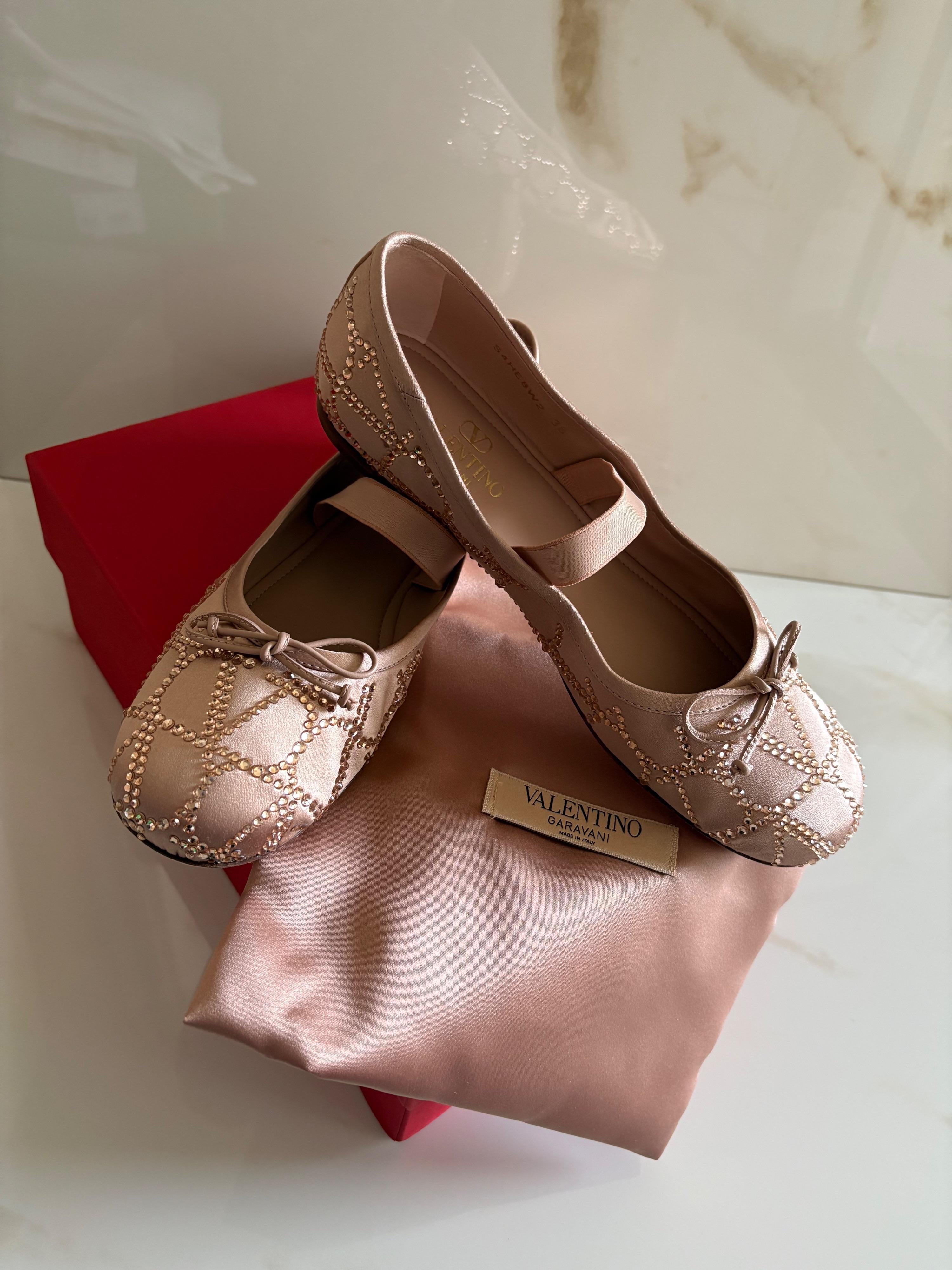 Valentino Embellished Satin Ballet Flats