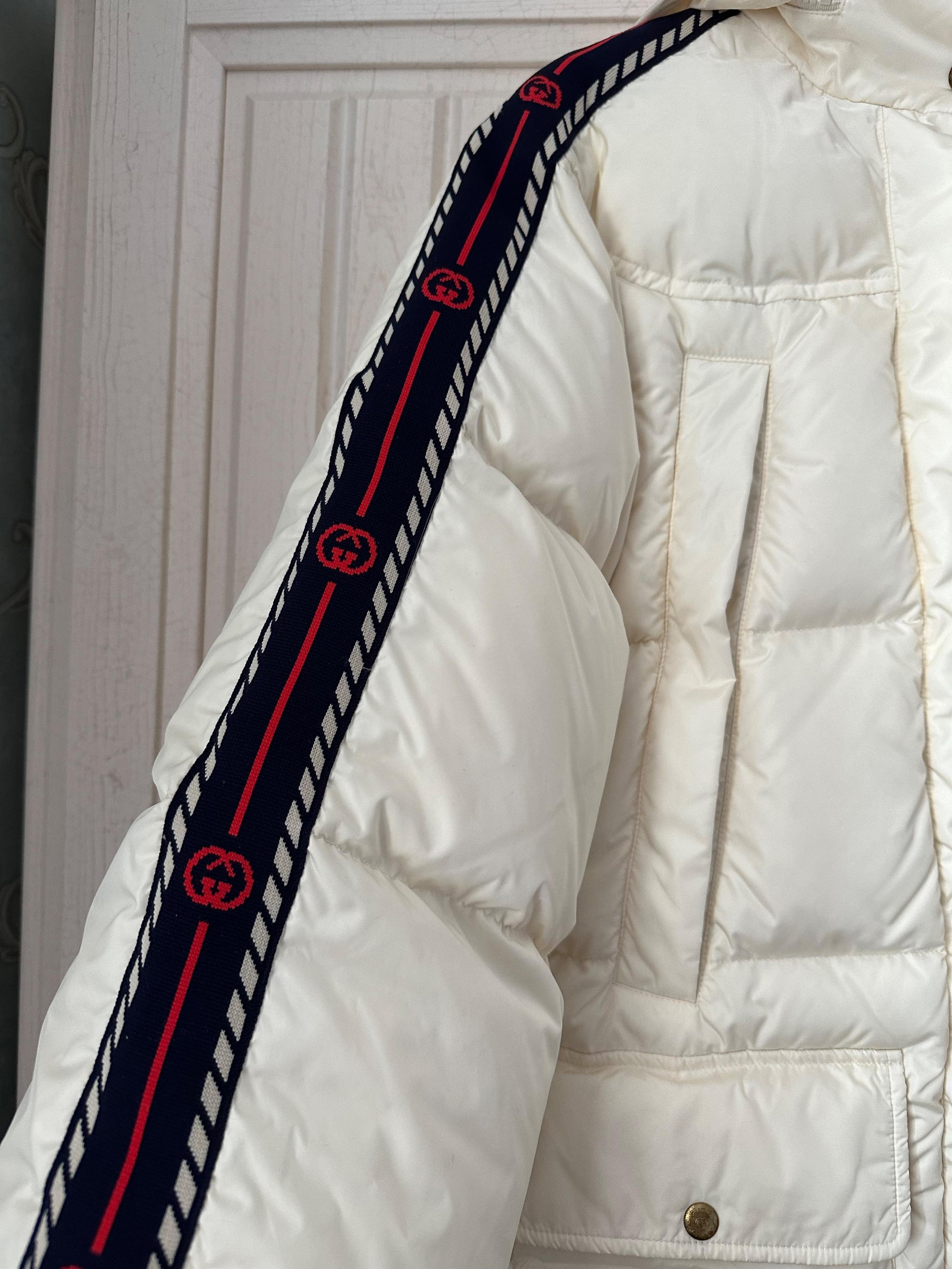 Gucci Ecru Logo Detail Padded Coat